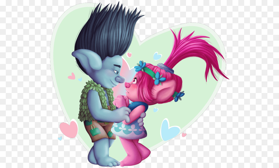 Trolls Poppy And Branch Kiss, Book, Comics, Publication, Art Png Image