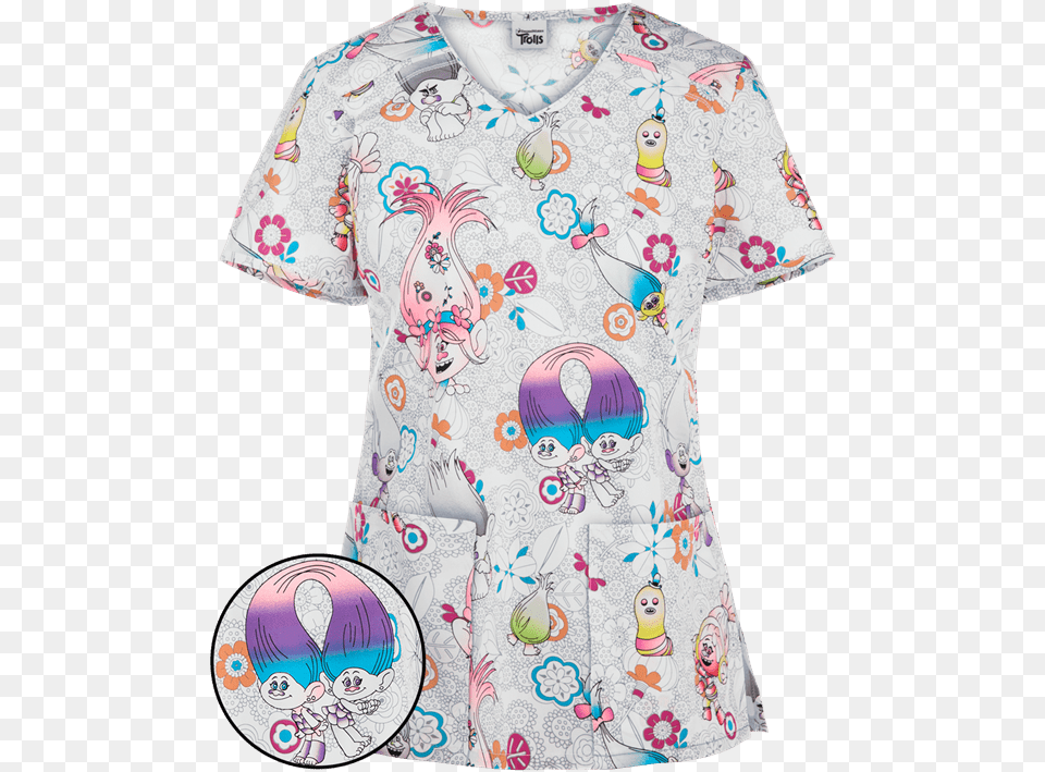 Trolls Scrub Top, Clothing, T-shirt, Pattern, Baby Free Png