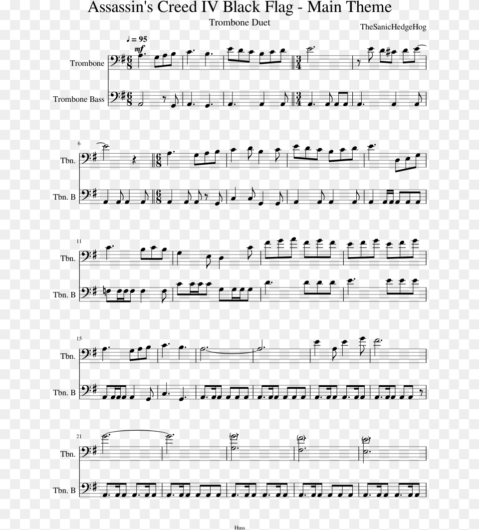 Trombone Music Sheet Assassins Creed, Gray Free Png Download