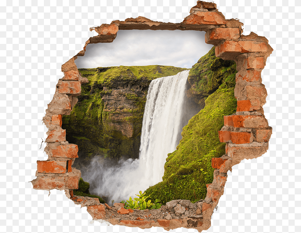 Trompe Lquotoeil Waterfall Visual Effects Wall Sticker Adesivo De Parede Homem Aranha, Brick, Hole, Nature, Outdoors Png Image