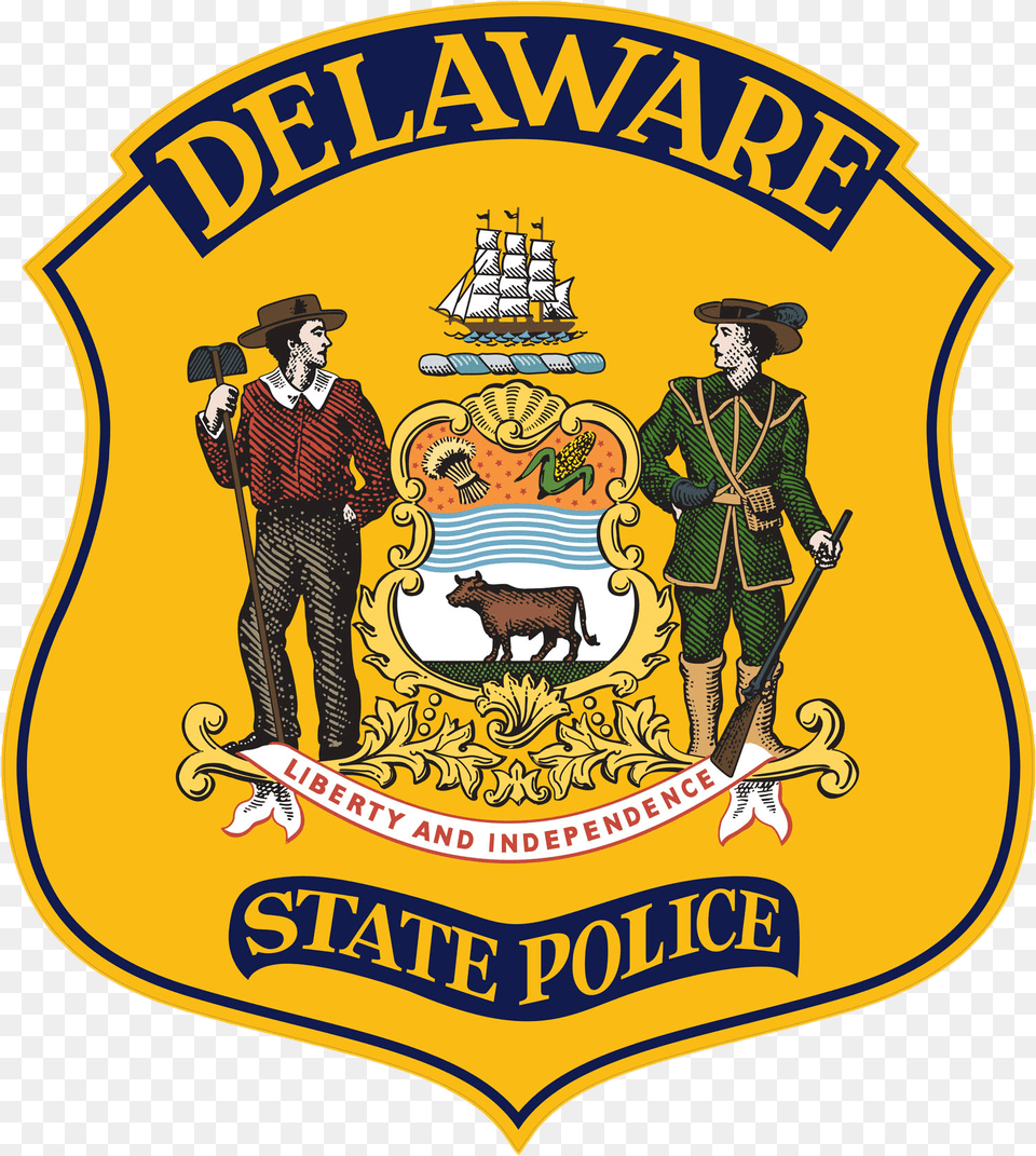 Troopers Investigating Shots Fired Complaint Camden Delaware State Police Logo, Badge, Symbol, Adult, Male Png