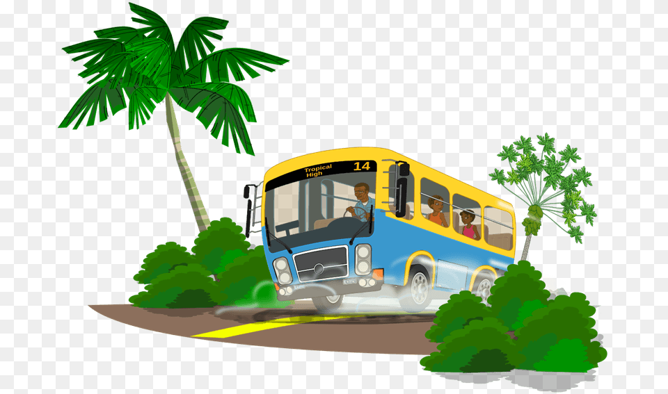 Tropical Bus Cliparts, Vehicle, Plant, Tree, Transportation Png Image