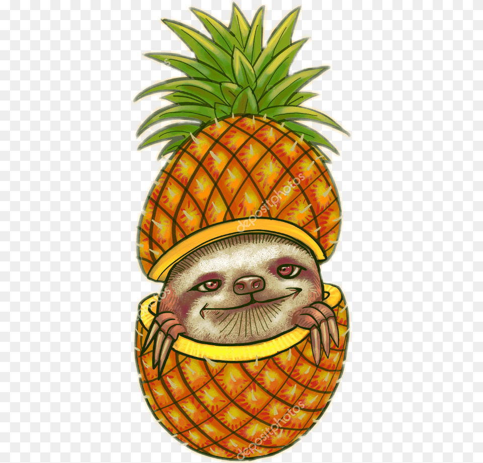 Tropical Cute Fofo Abacaxi Pineapple Sloth, Food, Fruit, Plant, Produce Png