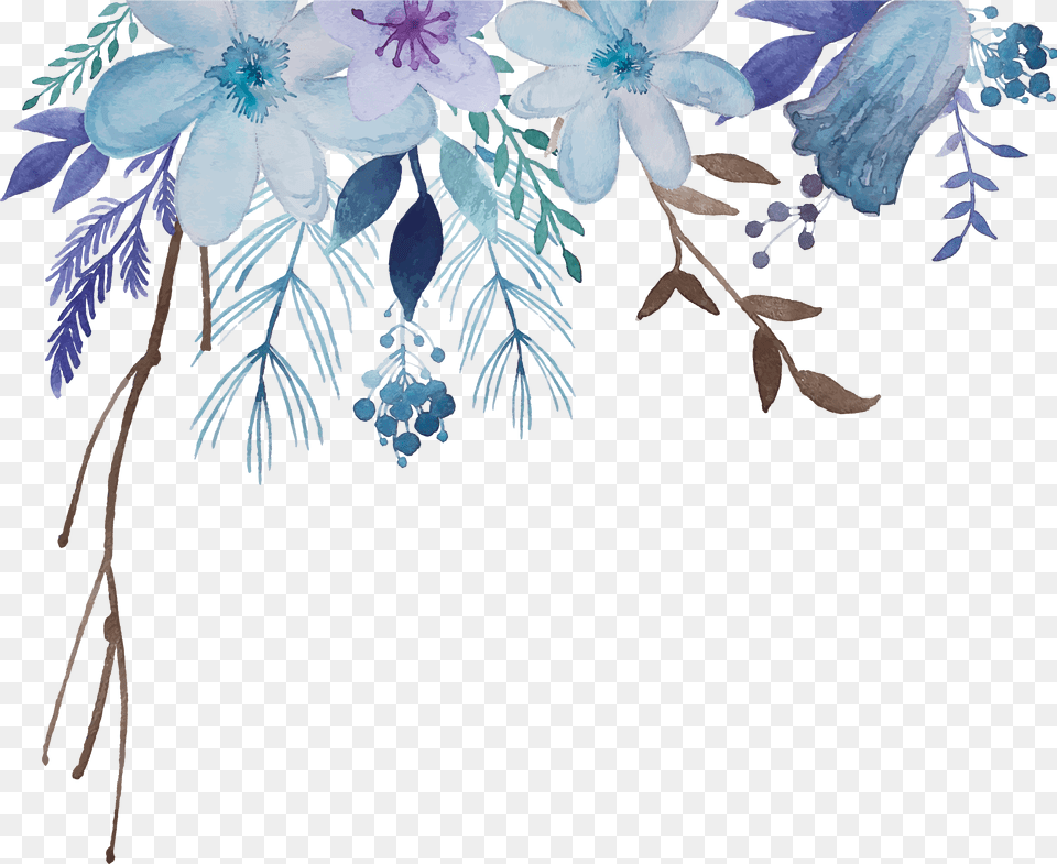 Tropical Flower Clipart Blue Watercolor Flowers Background, Art, Floral Design, Graphics, Pattern Png Image