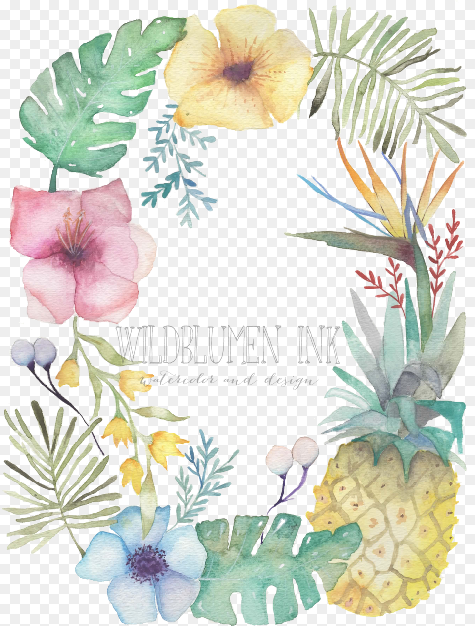 Tropical Flower Wreath, Art, Collage, Plant, Petal Png Image