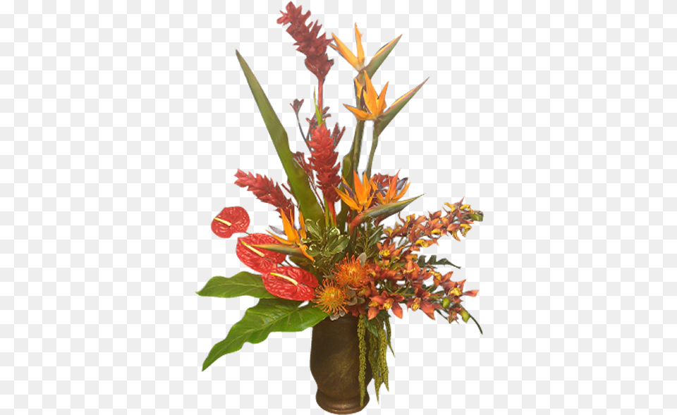 Tropical Flowers Redorange Tropical Bouquet Artificial Flower, Flower Arrangement, Flower Bouquet, Ikebana, Plant Free Png Download