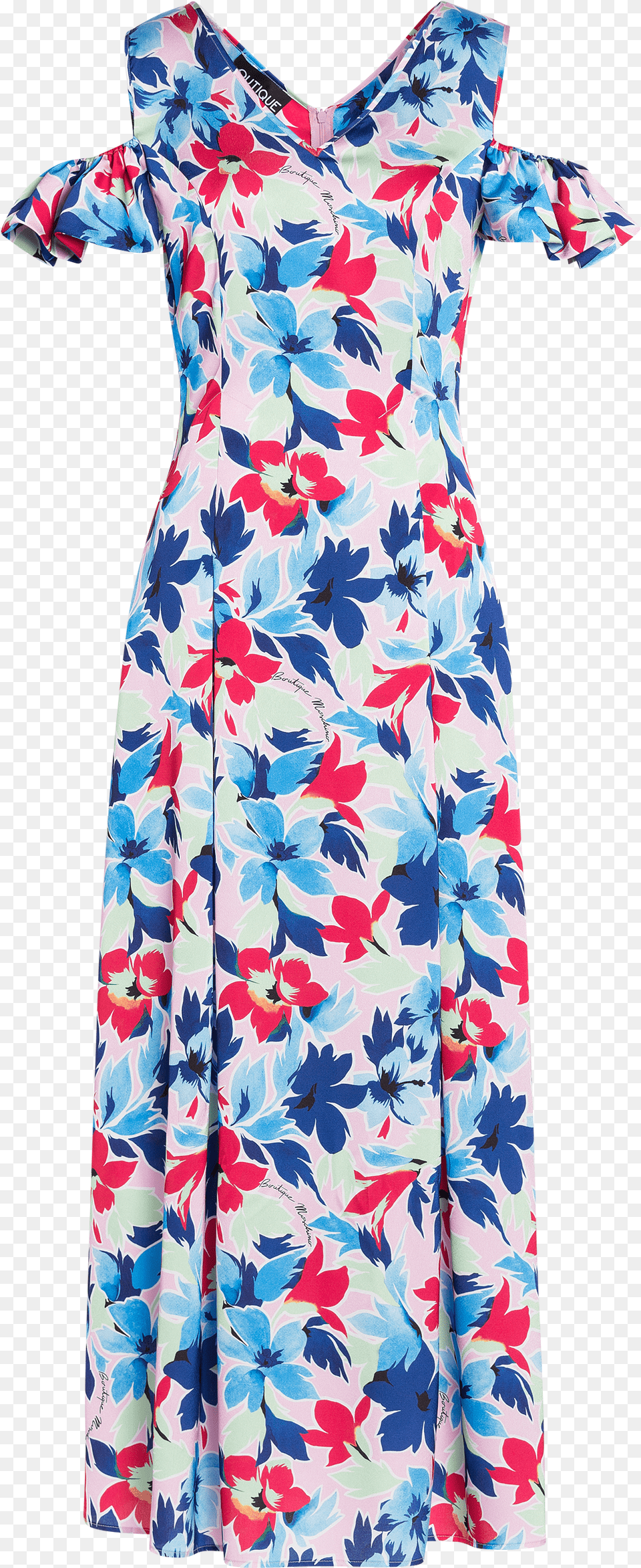 Tropical Flowers Satin Marocain Long Dress Flower Png