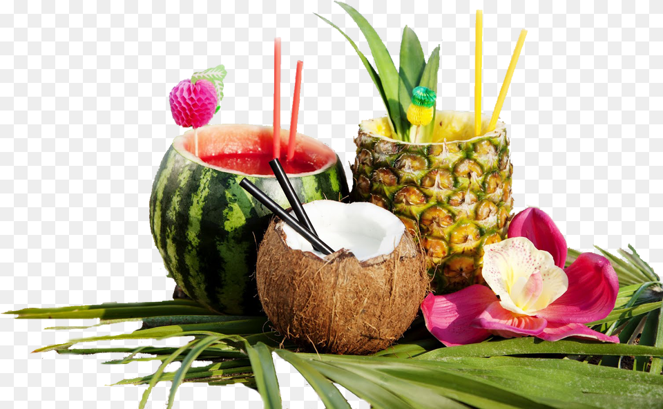 Tropical Fruit Drinks Image Coconut Watermelon And Pineapple, Food, Plant, Produce Free Png Download