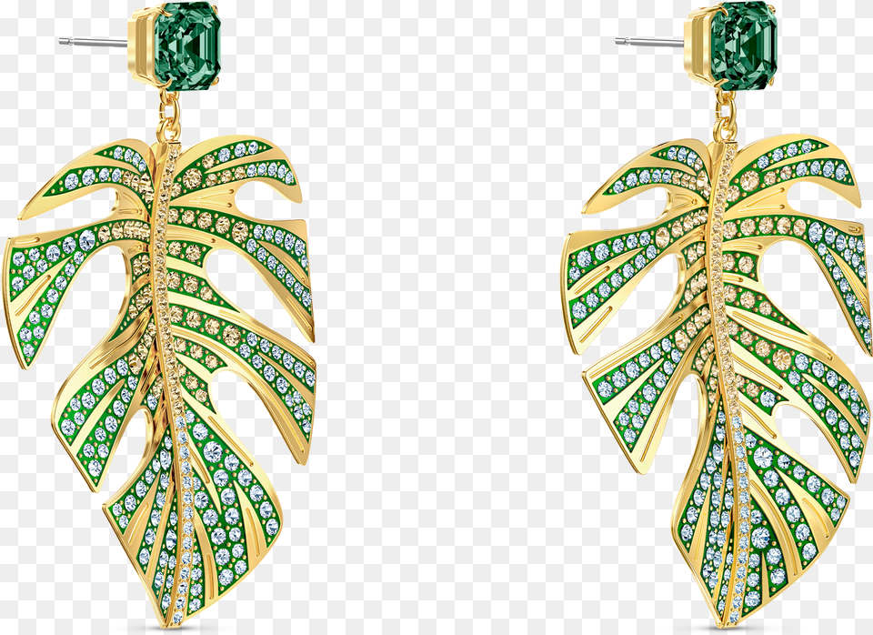 Tropical Leaf Pierced Earrings Green Gold Tone Plated Boucles D Oreilles Dorees, Accessories, Earring, Jewelry, Gemstone Free Png Download