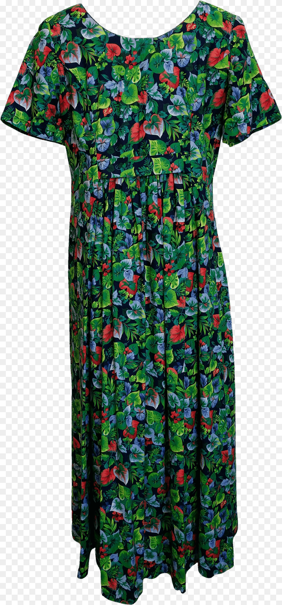 Tropical Leaf Print Pleated Maxi With Short Sleeves Day Dress, Clothing, Coat, Fashion, Beachwear Png