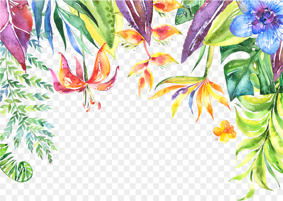 Tropical Leaves Flowers Plants Border Transparent Tropical Leaves Background, Art, Floral Design, Graphics, Pattern Free Png Download