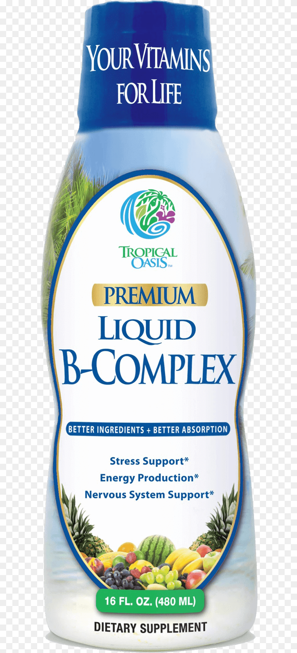Tropical Oasis Premium Liquid B Complex Liquid Vitamins For Adults, Herbal, Herbs, Plant, Can Png Image
