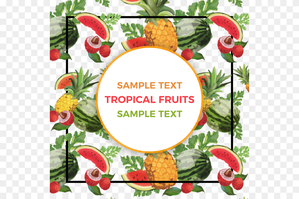 Tropical Watercolor Fruits Background Pattern Badge Strawberry, Food, Fruit, Pineapple, Plant Free Png