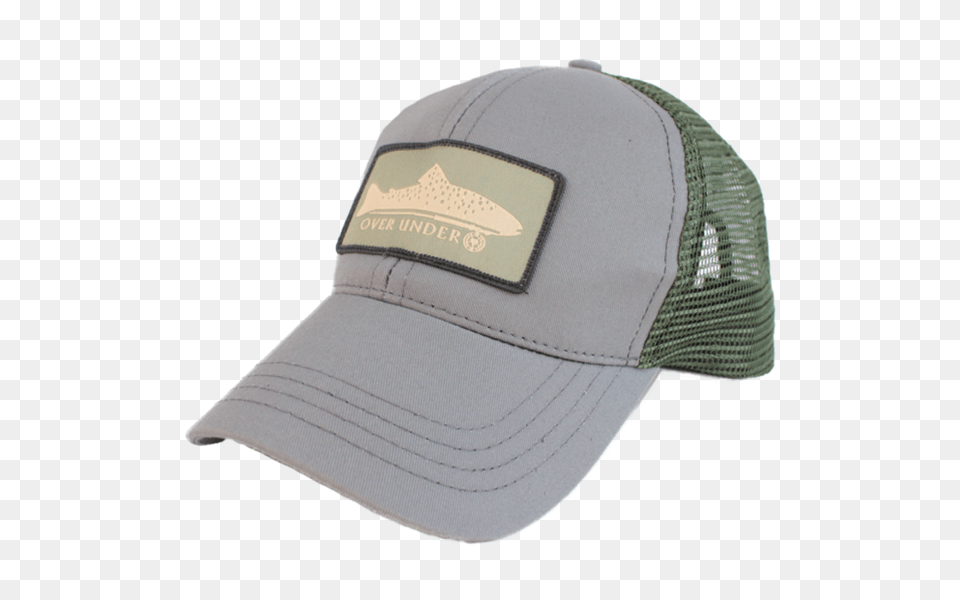 Trout Patch Mesh Back Cap Grey Over Under Clothing, Baseball Cap, Hat Png Image