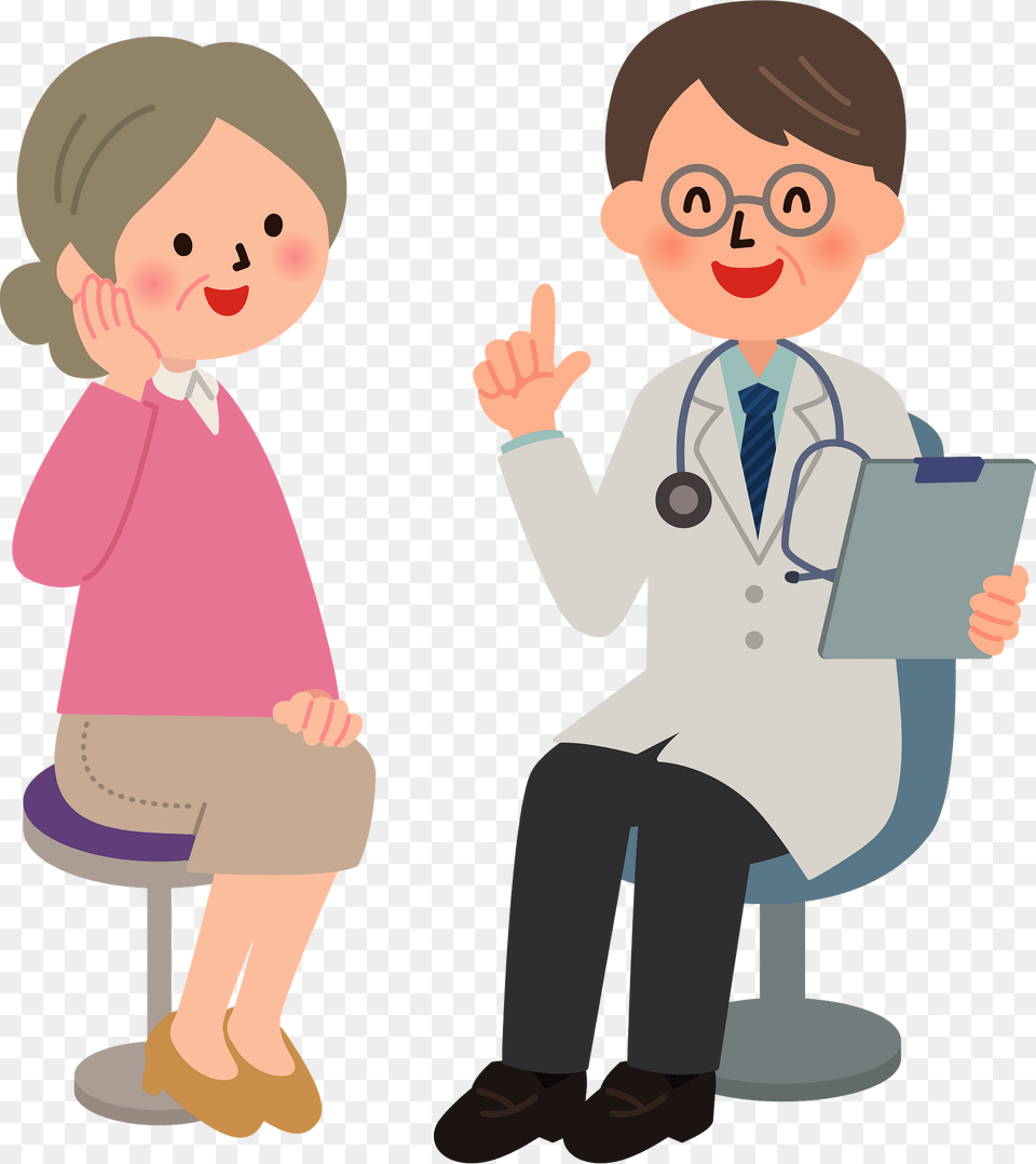 Troy Medical Doctor Is Talking To A Ruby Patient Clipart, Clothing, Coat, Baby, Person Png Image