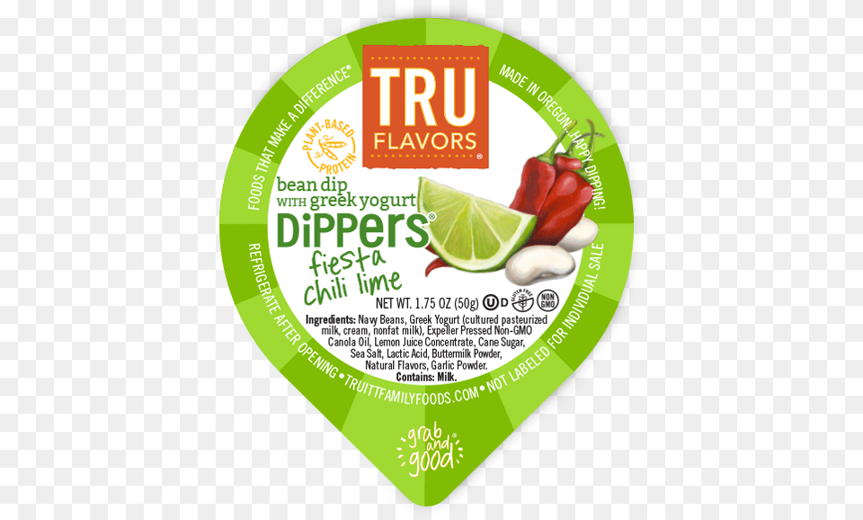 Tru Flavors Fiesta Chilli Lime Dippers Cups Truitt Family Foods Tru Flavors Dippers Creamy Cool, Advertisement, Citrus Fruit, Food, Fruit Free Png Download