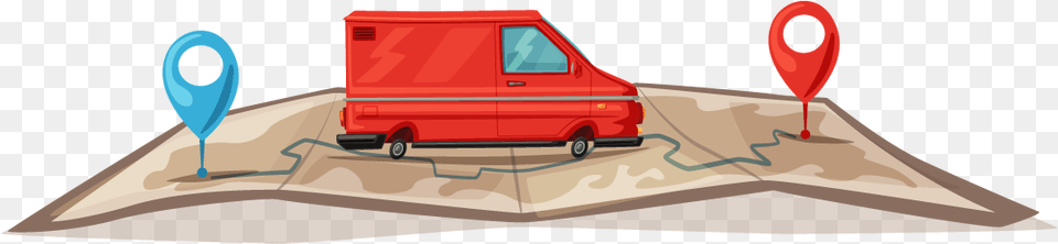 Truck On Maps Cartoon, Transportation, Van, Vehicle, Caravan Free Png