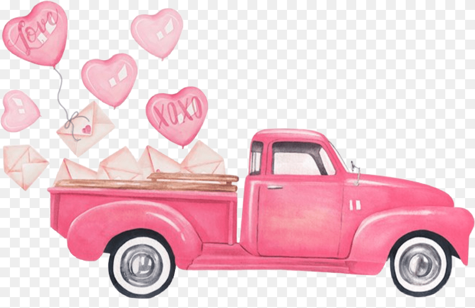 Truck Valentinesday Valentine Pink Love Hearts Valentine39s Day, Pickup Truck, Transportation, Vehicle, Machine Free Transparent Png