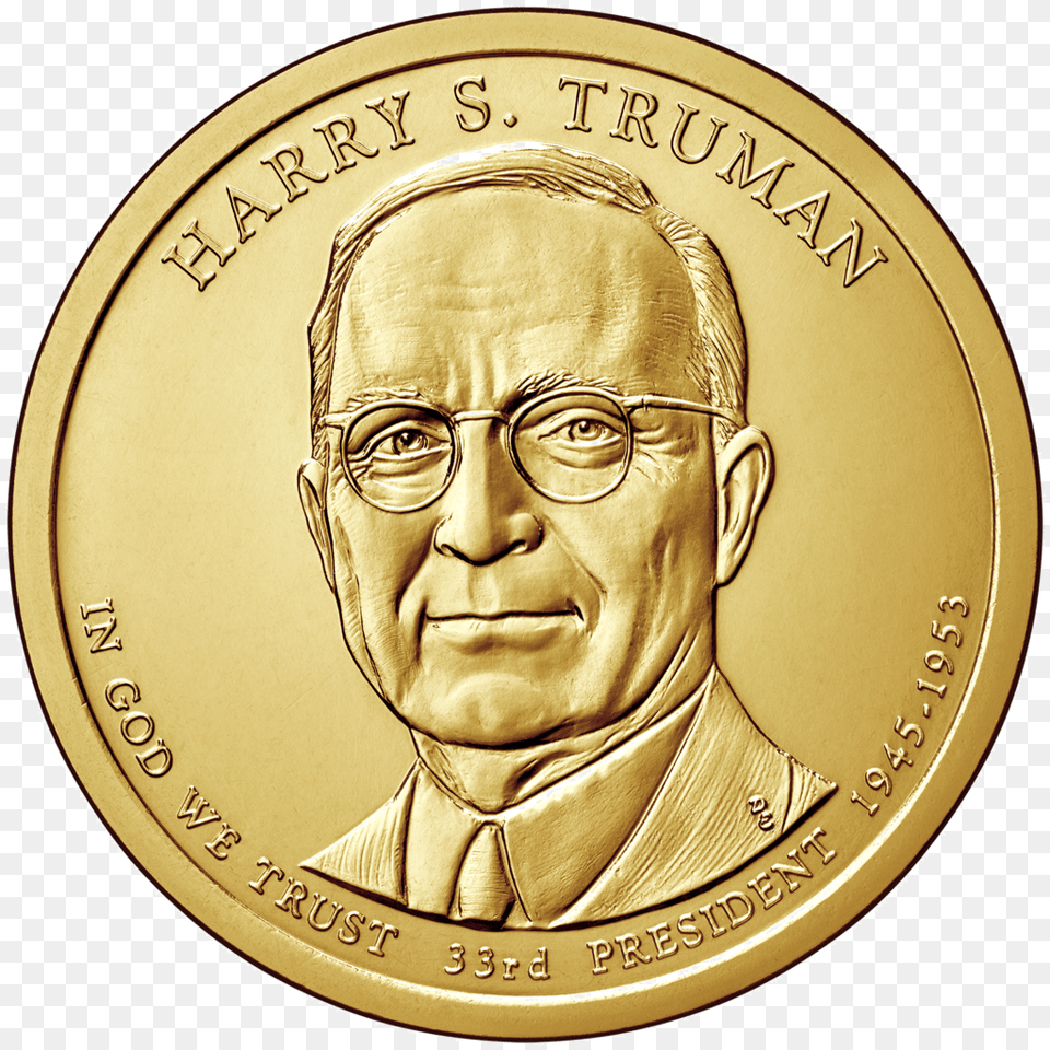 Truman Coin, Gold, Man, Male, Head Free Transparent Png