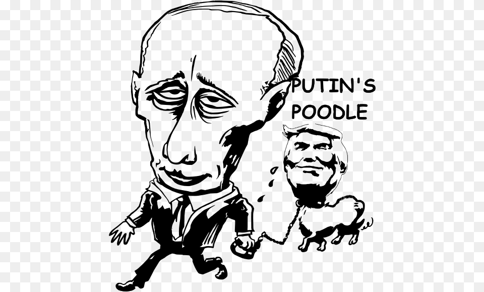 Trump As Putin S Poodle Cartoon Image Putin With Trump Black And White, Gray Free Png Download