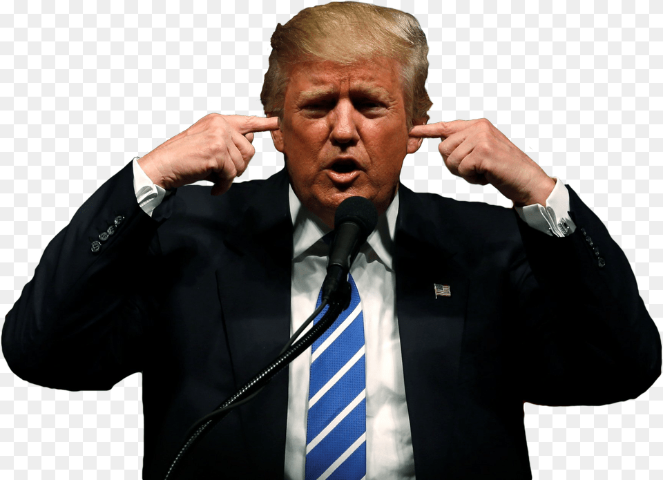 Trump Plugging His Ears Person Plugging Their Ears, Accessories, People, Microphone, Tie Free Png Download