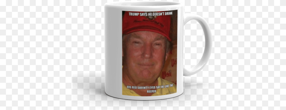 Trump Says He Doesnu0027t Drink His Red Squinty Eyes Say Like Coffee Cup, Beverage, Coffee Cup, Clothing, Hat Free Png