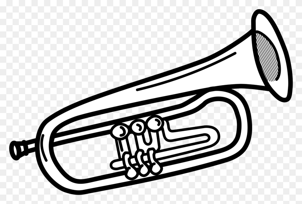 Trumpet Brass Instruments Flugelhorn Musical Instruments Line Art, Brass Section, Musical Instrument, Blade, Dagger Free Png Download