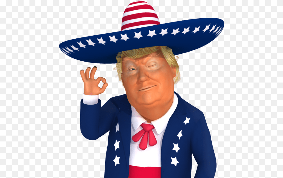 Trumpsticker It39s Ok 3d Mexican Trump Caricature Trump Cartoon, Hat, Clothing, Person, Adult Free Transparent Png