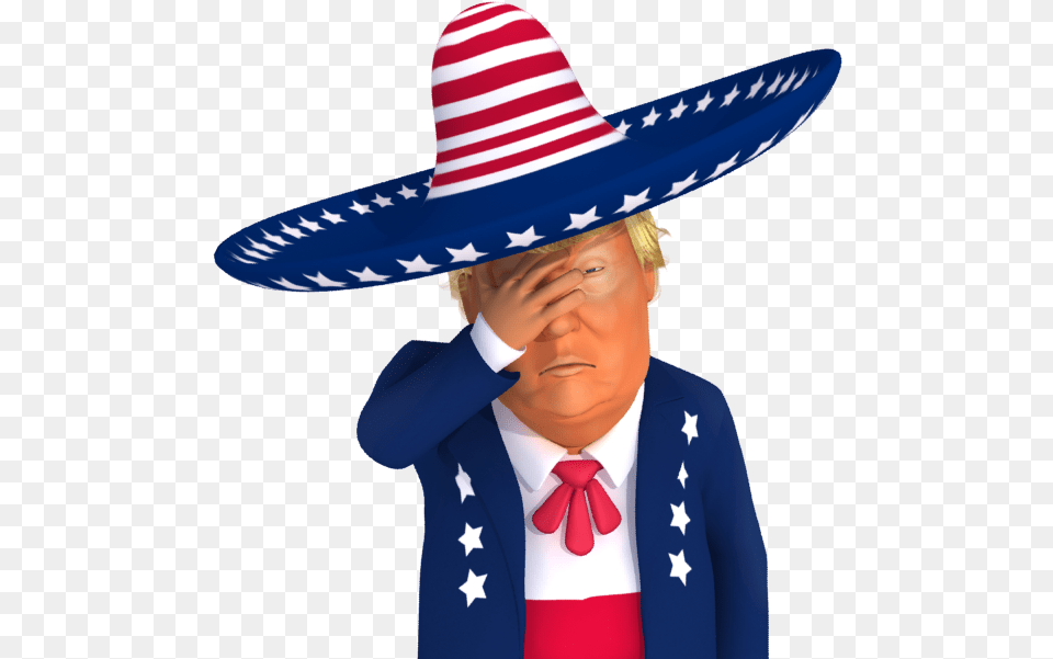 Trumpstickers Face Palm Mexican Trump 3d Caricature Donald Trump, Hat, Clothing, Person, Woman Png