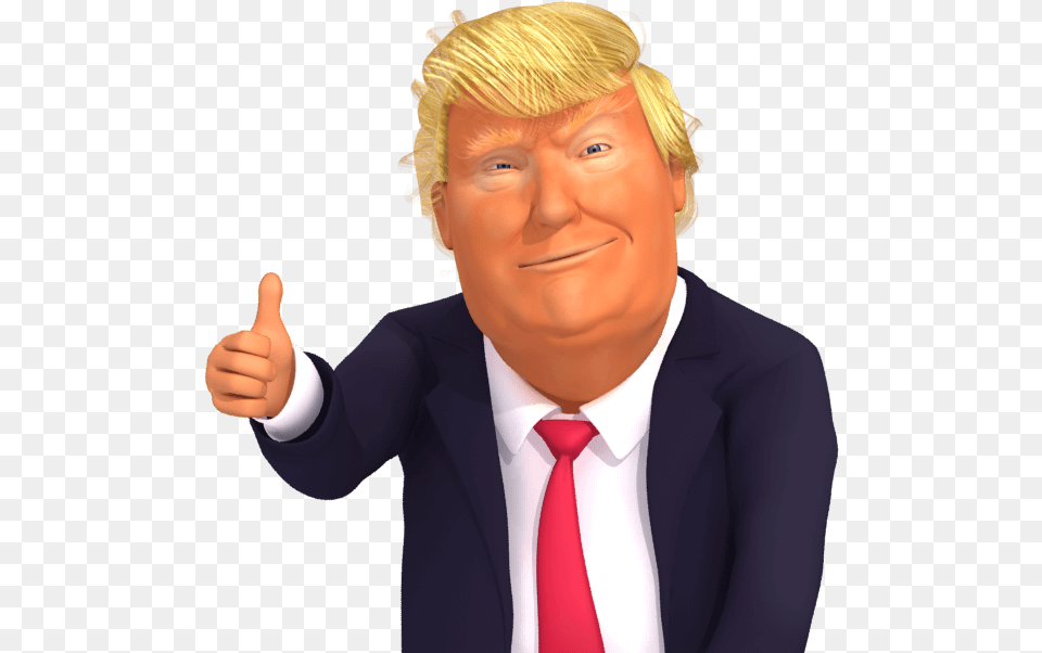 Trumpstickers Thumb Up Thumbdown Trump 3d Caricature Emoji Donald Trump Cartoon Thumbs Up, Accessories, Person, Man, Male Free Transparent Png