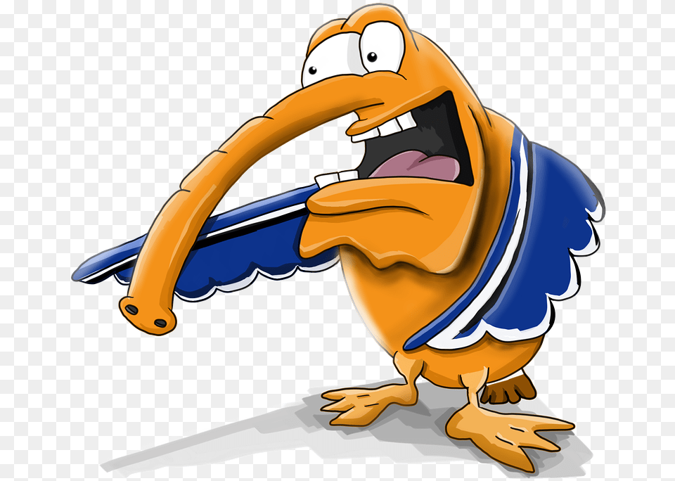 Trunk Duck Character Cartoon Big Mouth Blue Wings Cartoon Character With Trunk, Animal, Beak, Bird, Person Png