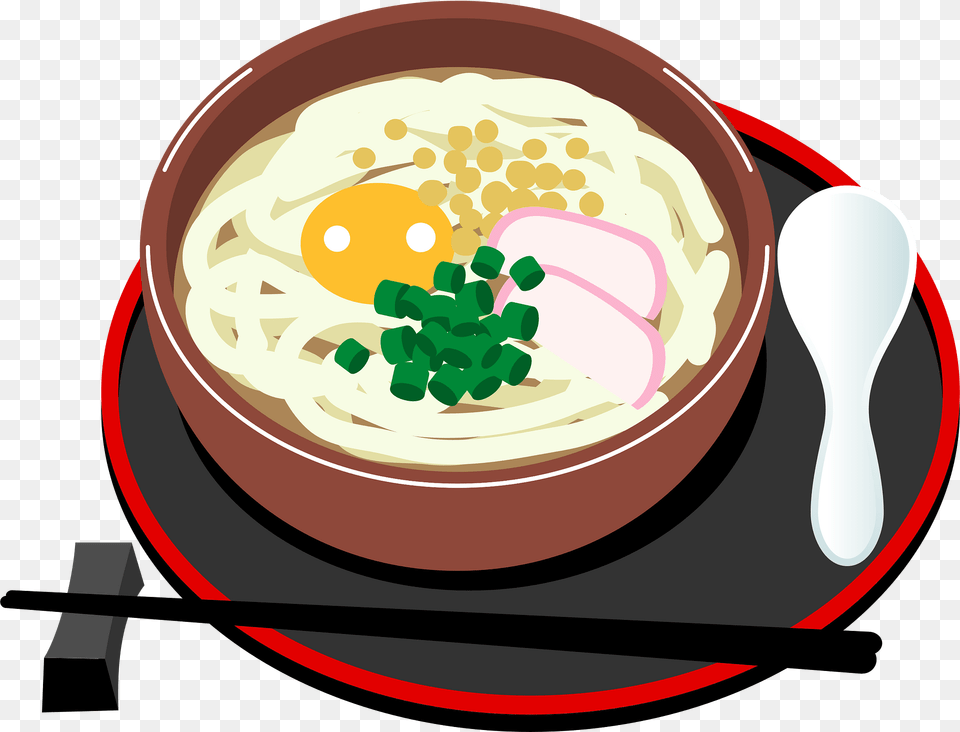 Tsukimi Udon Noodle Food Clipart, Bowl, Cutlery, Dish, Meal Free Transparent Png