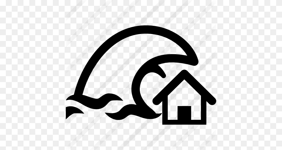 Tsunami Insurance Symbol Of A Home And A Big Ocean Wave, Gray Free Transparent Png