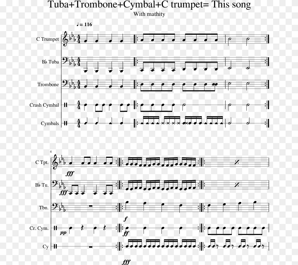 Tuba Trombone Cymbal C Trumpet This Song Sheet Music Music, Gray Free Transparent Png