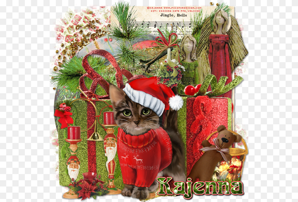 Tube By Kajenna Called Christmas Cat Tabby Cat, Art, Collage, Tree, Plant Free Png Download