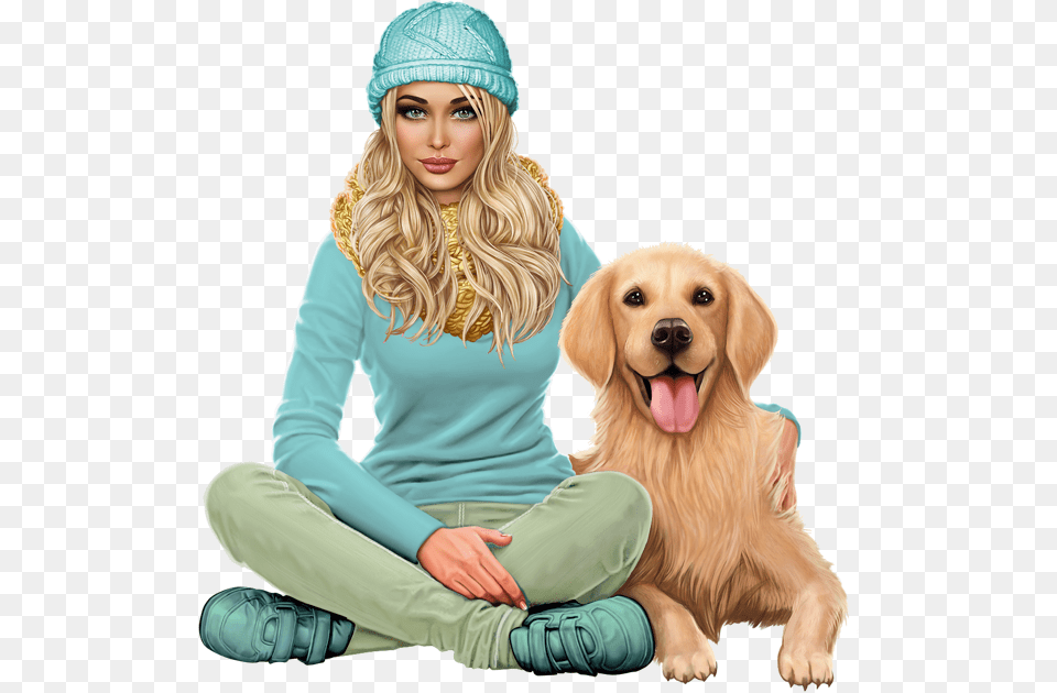 Tube Femme Kitty Download Golden Retriever And Girl, Adult, Person, Woman, Female Free Transparent Png