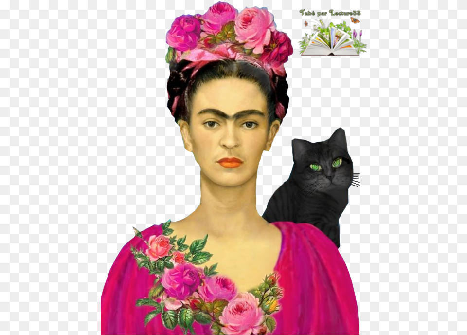 Tubes Femmes Frida Kahlo Frida Kahlo Self Portrait Cat, Head, Flower Arrangement, Flower, Person Free Png
