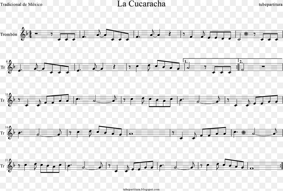 Tubescore Cockroach Song Sheet Music For Trombone Mexican Cielito Lindo Partitura Violin, Gray Free Png Download