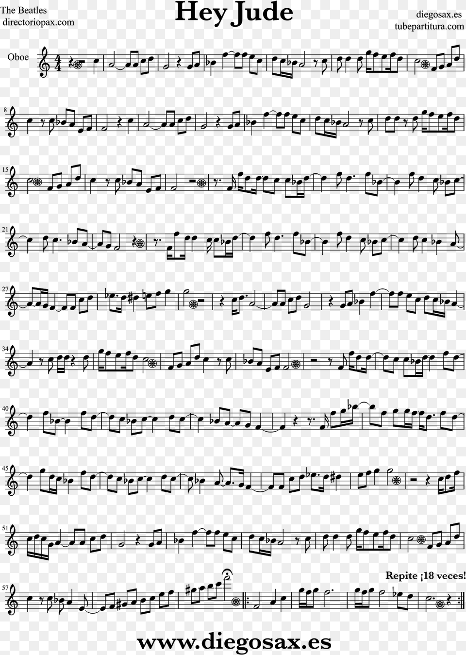 Tubescore Hey Jude By The Beatles Sheet Music For Oboe Hey Jude Violin Sheet Music, Gray Free Transparent Png