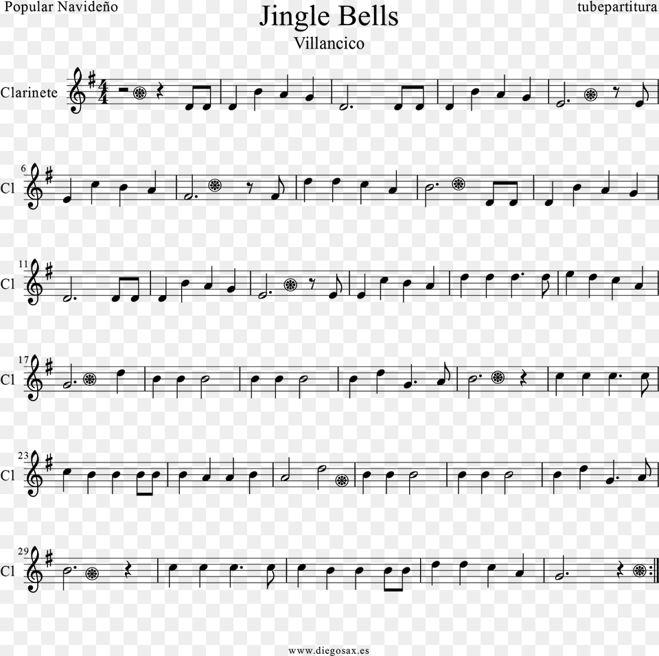 Tubescore Jingle Bells For Clarinet Traditional Christmas Jingle Bells Partitura Violin, Gray Free Png