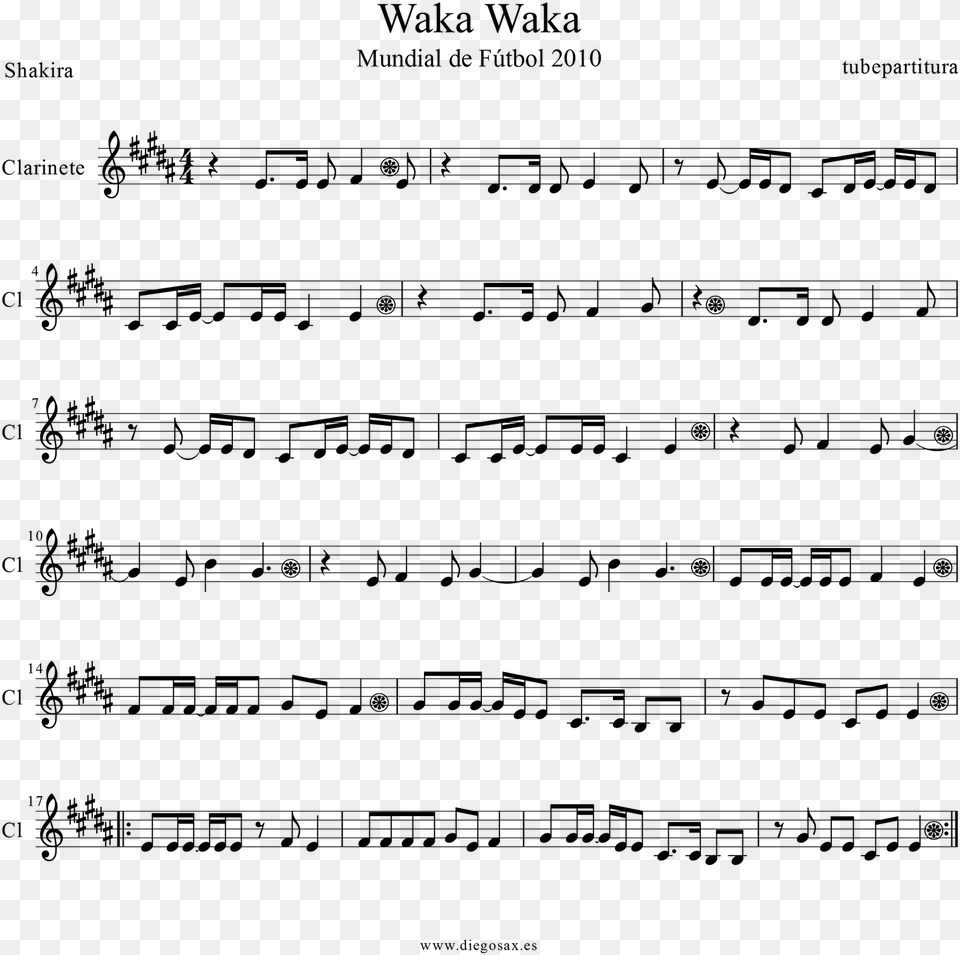 Tubescore Sheet Music Waka Waka For Clarinet Waka Waka Notes For Piano, Gray Free Png
