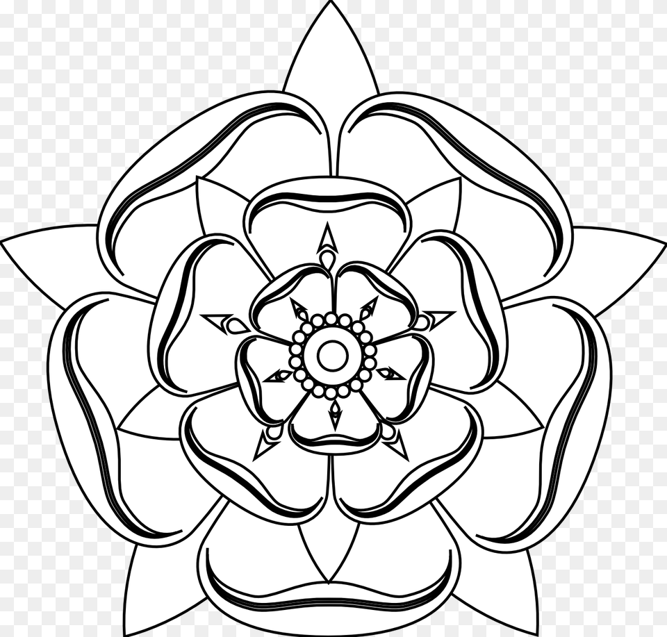 Tudor Rose Black White Line Art Tattoo Tatoo Flower Tudor Rose Black And White, Drawing, Stencil, Pattern, Person Free Png Download