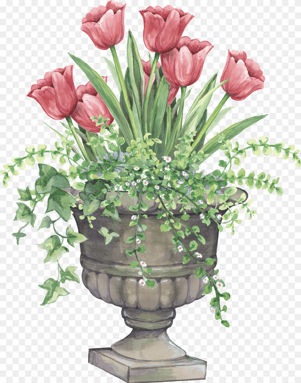 Tulip Planter Tulip Clipart Flower Clipart Flower Tea Cup, Art, Potted Plant, Plant, Pattern Free Png Download