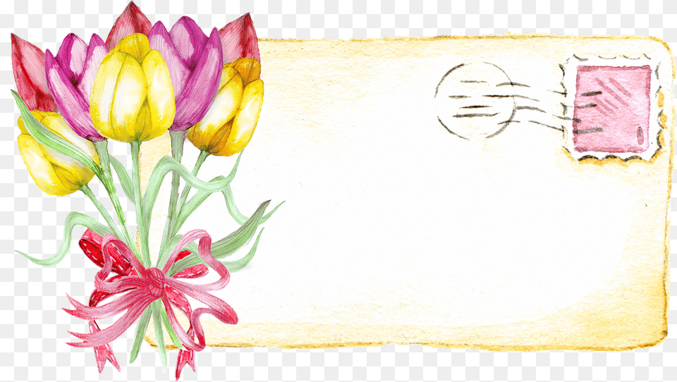 Tulip Post Card Label Vintage Floral, Envelope, Mail, Plant, Greeting Card Png Image