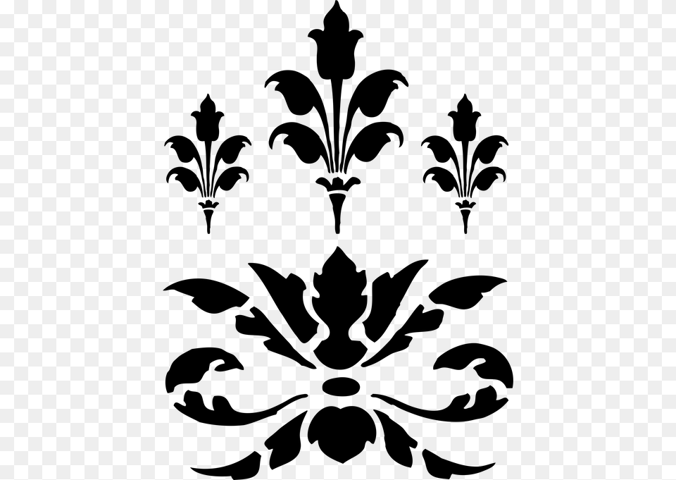 Tulip Shaped Damask Stencil Illustration, Gray Free Transparent Png