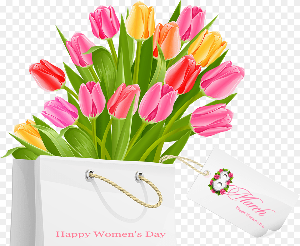 Tulip Transparent 8 March Happy Womens Day Animated Gif, Bag, Flower, Flower Arrangement, Flower Bouquet Png Image