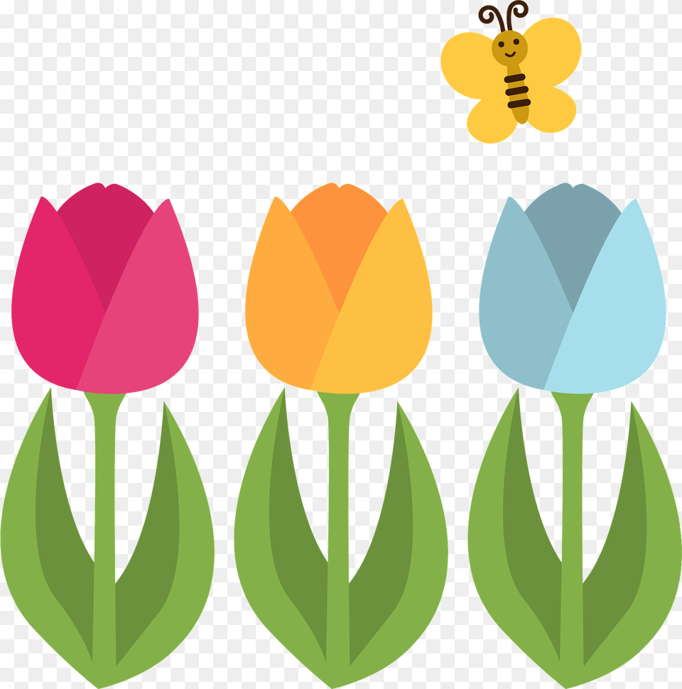 Tulips And Butterfly Clipart, Flower, Plant, Tulip, Petal Png