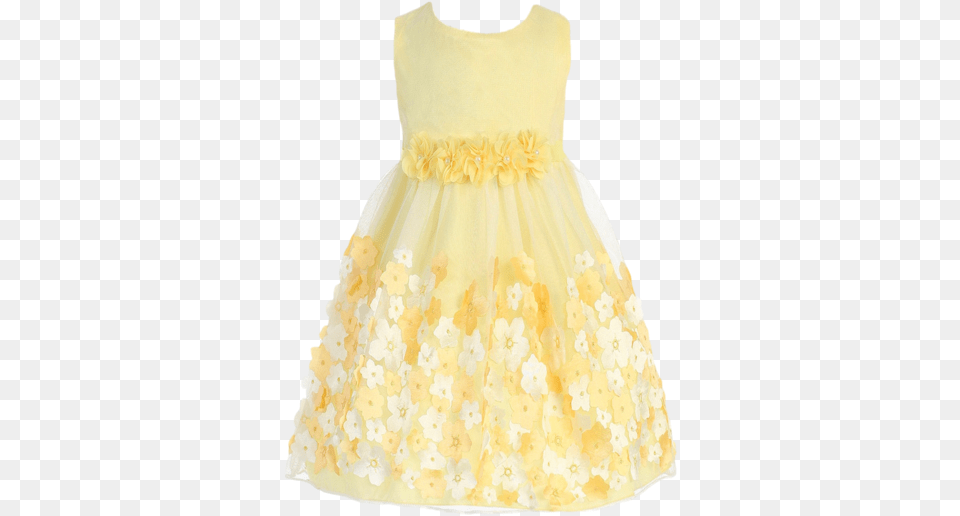 Tulle Amp Yellow Satin Baby Girl Dress W 3d Flowers Yellow And White Dress For Girls, Clothing, Fashion, Formal Wear, Gown Png