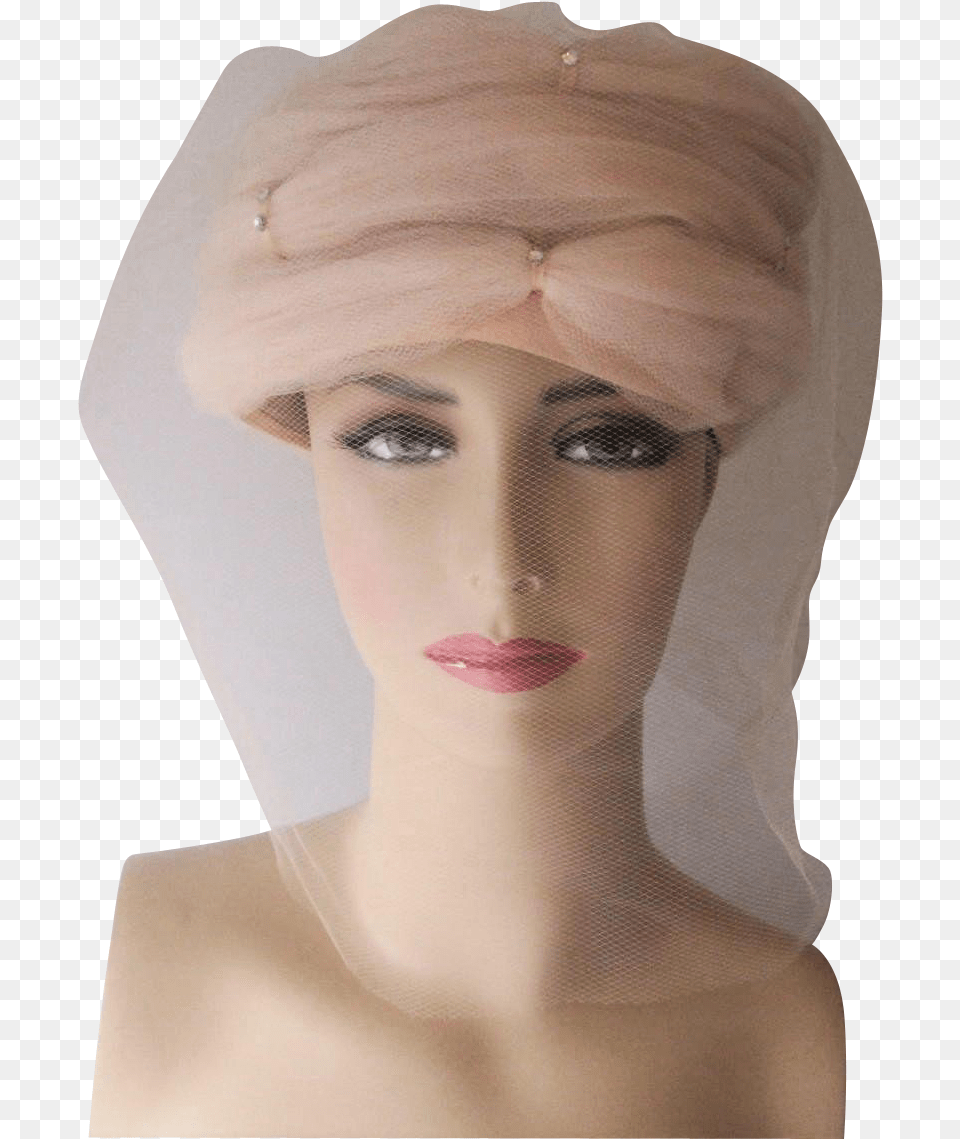 Tulle Veil Hat Turban Vintage 1960s Ivory Wedding Rhinestones Headpiece, Adult, Person, Woman, Female Free Png