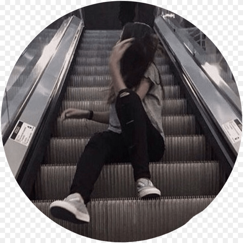 Tumblr Aesthetic Dark Grunge Girl Escalator Circle Aesthetic Dark Grunge Girl, Photography, Person, Shoe, Clothing Png